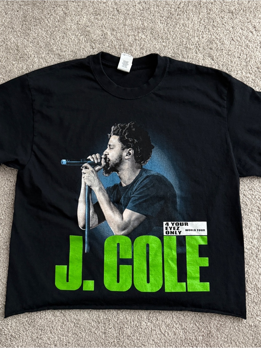 J. Cole 4 Your Eyez Only World Tour T Shirt Black Cropped band Tee 19.5” x 22”